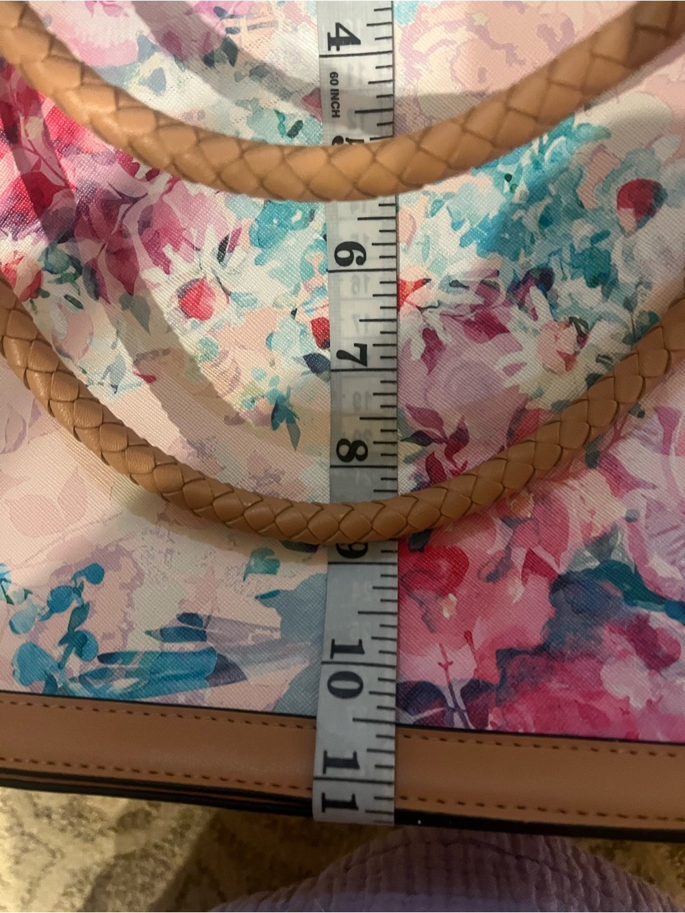 Nanette Lepore Pink Floral Tote with Tan Trim - Picture 12 of 13